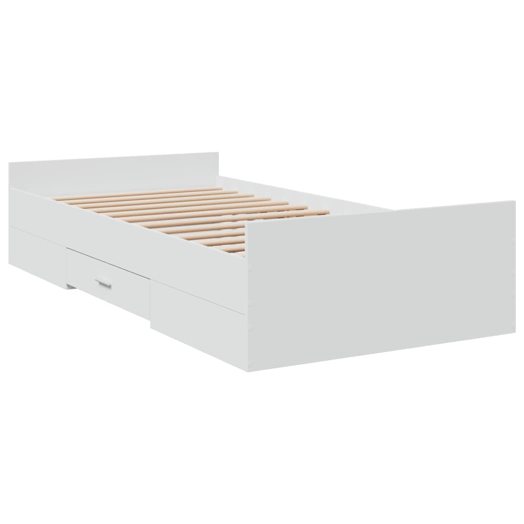 Bedframe met lades bewerkt hout wit 75x190 cm is nu te koop bij PeponiXL, paradijselijk wonen!