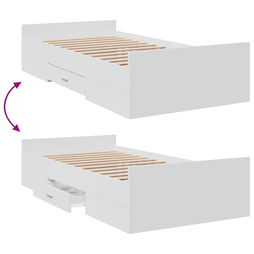 Bedframe met lades bewerkt hout wit 75x190 cm is nu te koop bij PeponiXL, paradijselijk wonen!