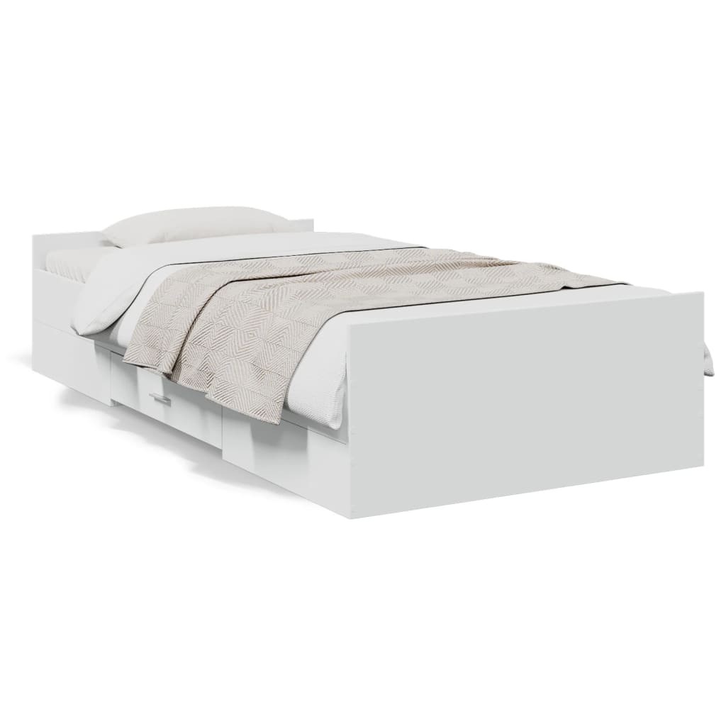 Bedframe met lades bewerkt hout wit 75x190 cm is nu te koop bij PeponiXL, paradijselijk wonen!
