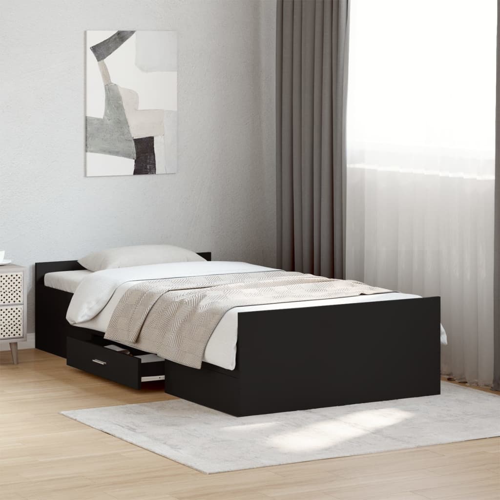 Bedframe met lades bewerkt hout zwart 75x190 cm is nu te koop bij PeponiXL, paradijselijk wonen!
