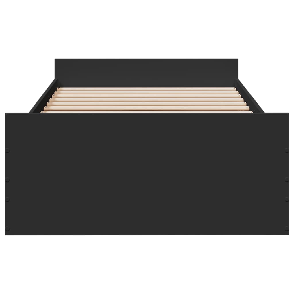 Bedframe met lades bewerkt hout zwart 75x190 cm is nu te koop bij PeponiXL, paradijselijk wonen!