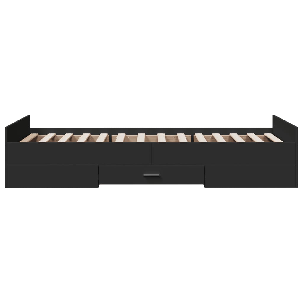 Bedframe met lades bewerkt hout zwart 75x190 cm is nu te koop bij PeponiXL, paradijselijk wonen!
