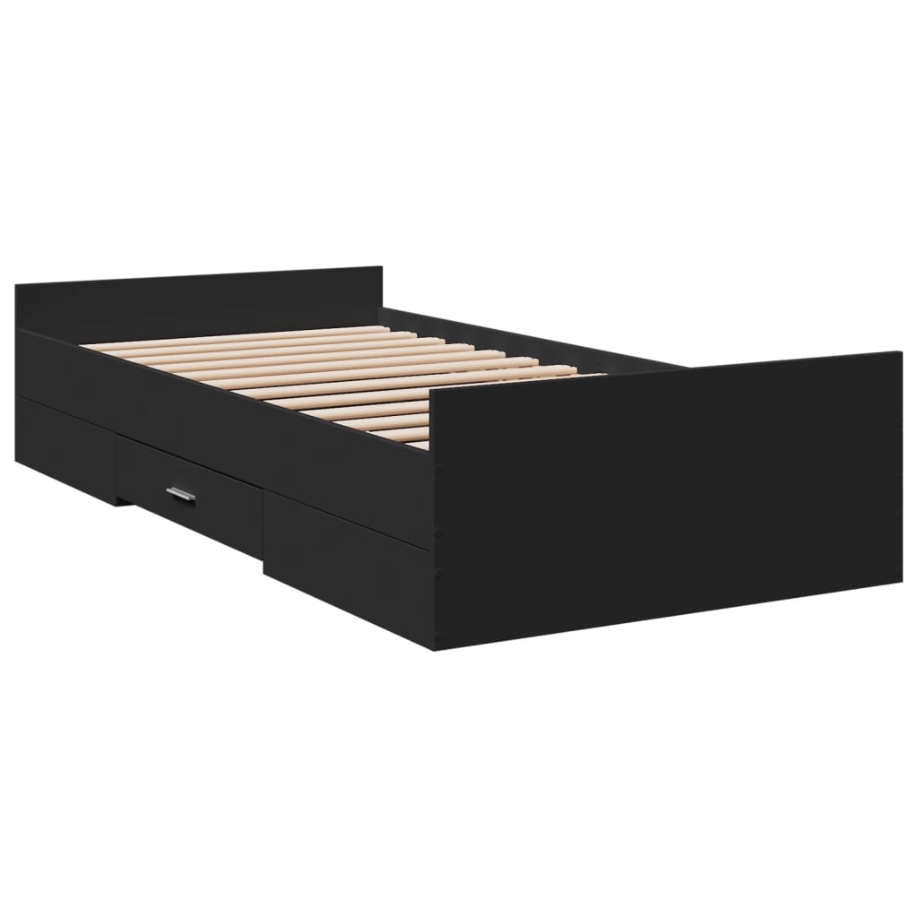 Bedframe met lades bewerkt hout zwart 75x190 cm is nu te koop bij PeponiXL, paradijselijk wonen!