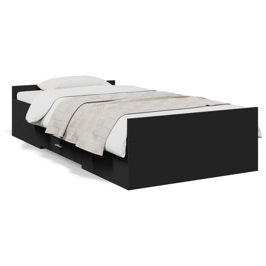 Bedframe met lades bewerkt hout zwart 75x190 cm is nu te koop bij PeponiXL, paradijselijk wonen!