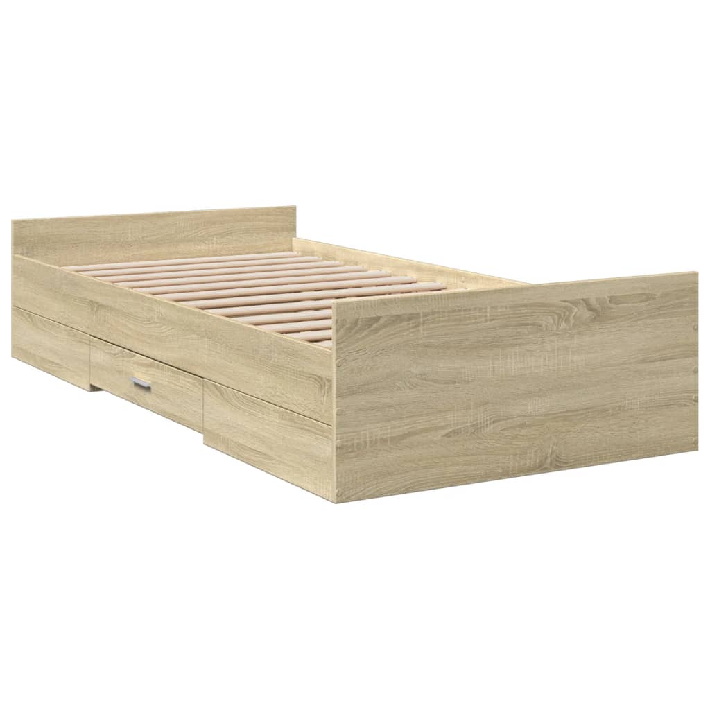 Bedframe met lades bewerkt hout sonoma eikenkleurig 75x190 cm is nu te koop bij PeponiXL, paradijselijk wonen!