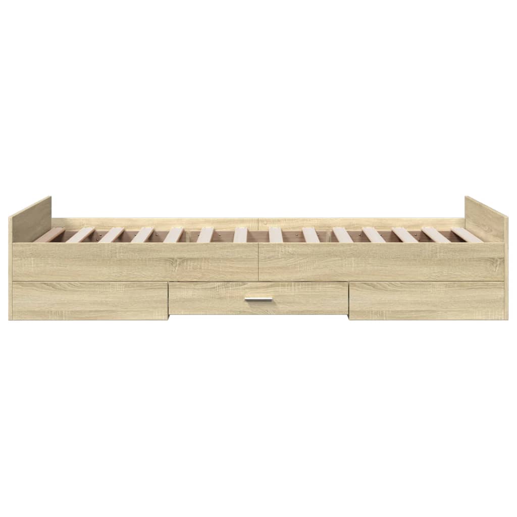 Bedframe met lades bewerkt hout sonoma eikenkleurig 75x190 cm is nu te koop bij PeponiXL, paradijselijk wonen!