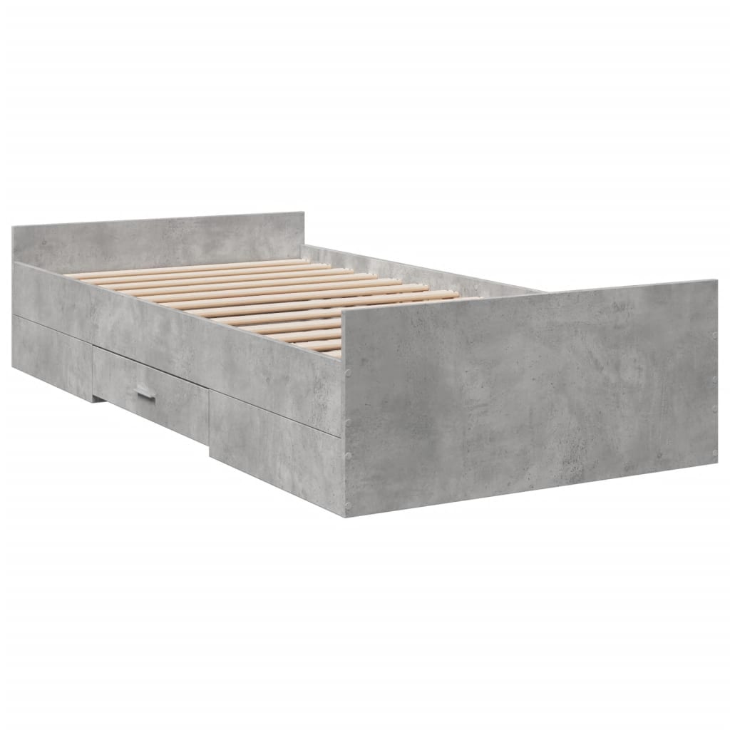 Bedframe met lades bewerkt hout betongrijs 75x190 cm is nu te koop bij PeponiXL, paradijselijk wonen!