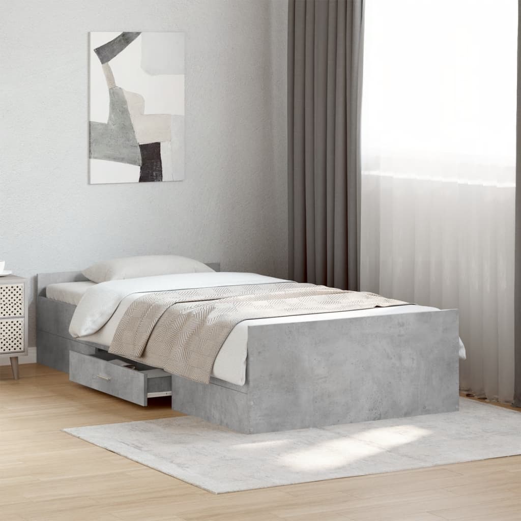 Bedframe met lades bewerkt hout betongrijs 75x190 cm is nu te koop bij PeponiXL, paradijselijk wonen!