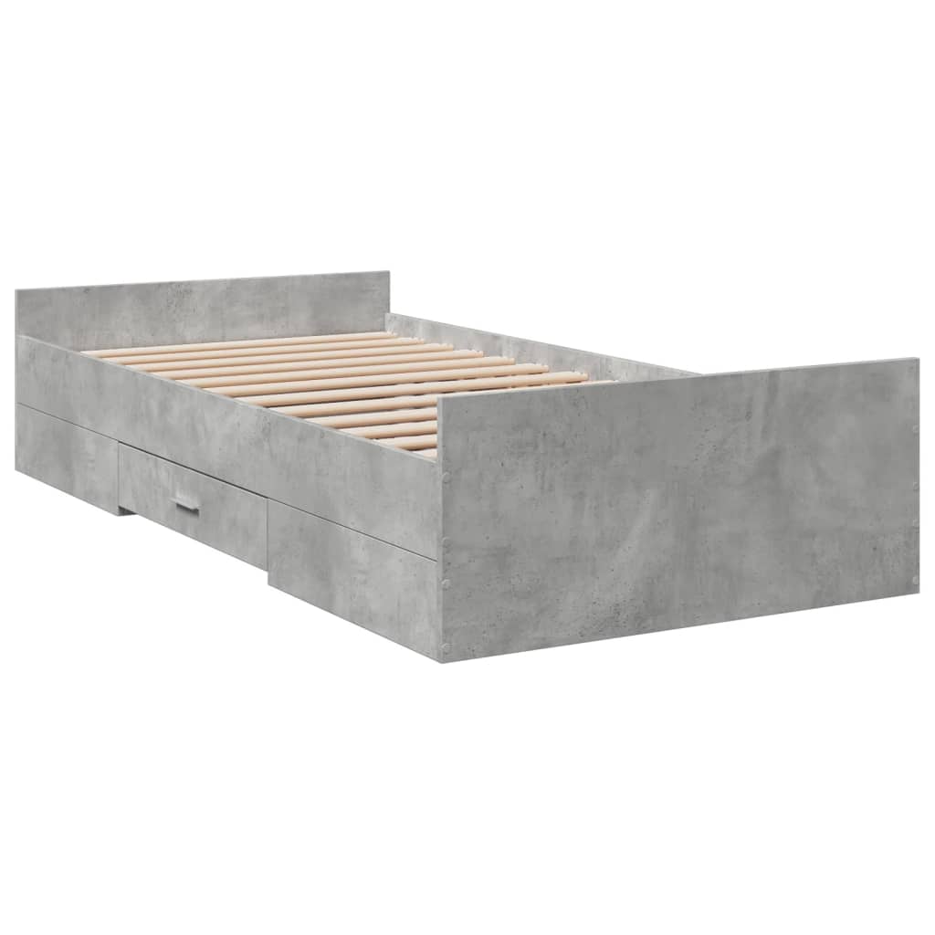 Bedframe met lades bewerkt hout betongrijs 75x190 cm is nu te koop bij PeponiXL, paradijselijk wonen!
