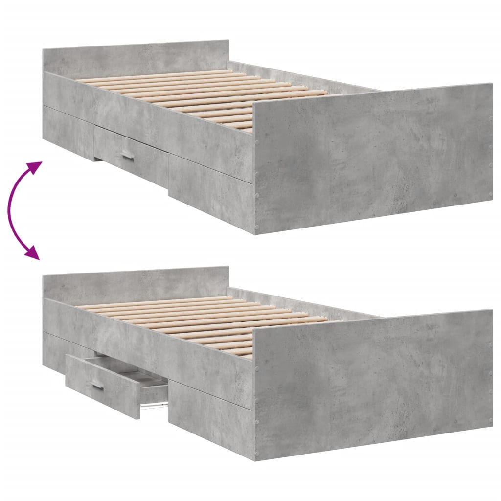 Bedframe met lades bewerkt hout betongrijs 75x190 cm is nu te koop bij PeponiXL, paradijselijk wonen!
