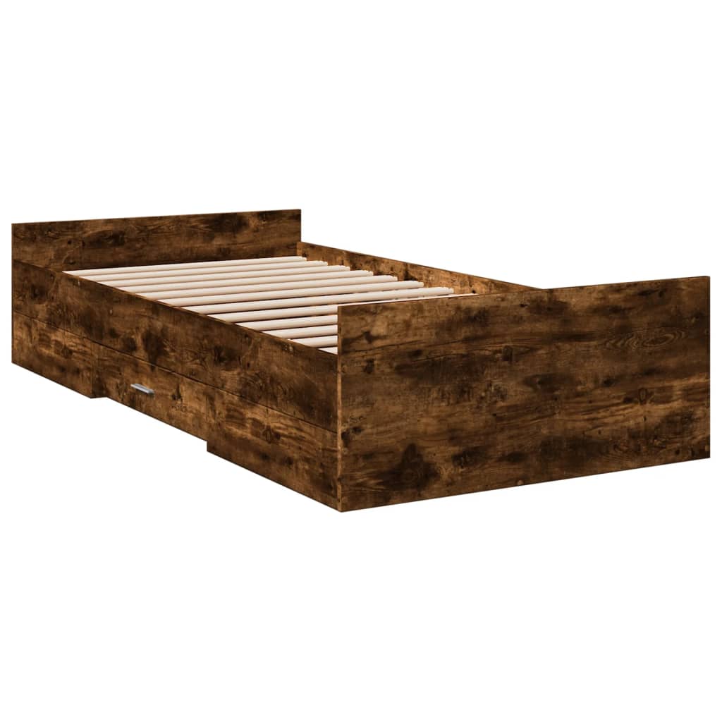 Bedframe met lades bewerkt hout gerookt eikenkleurig 75x190 cm is nu te koop bij PeponiXL, paradijselijk wonen!