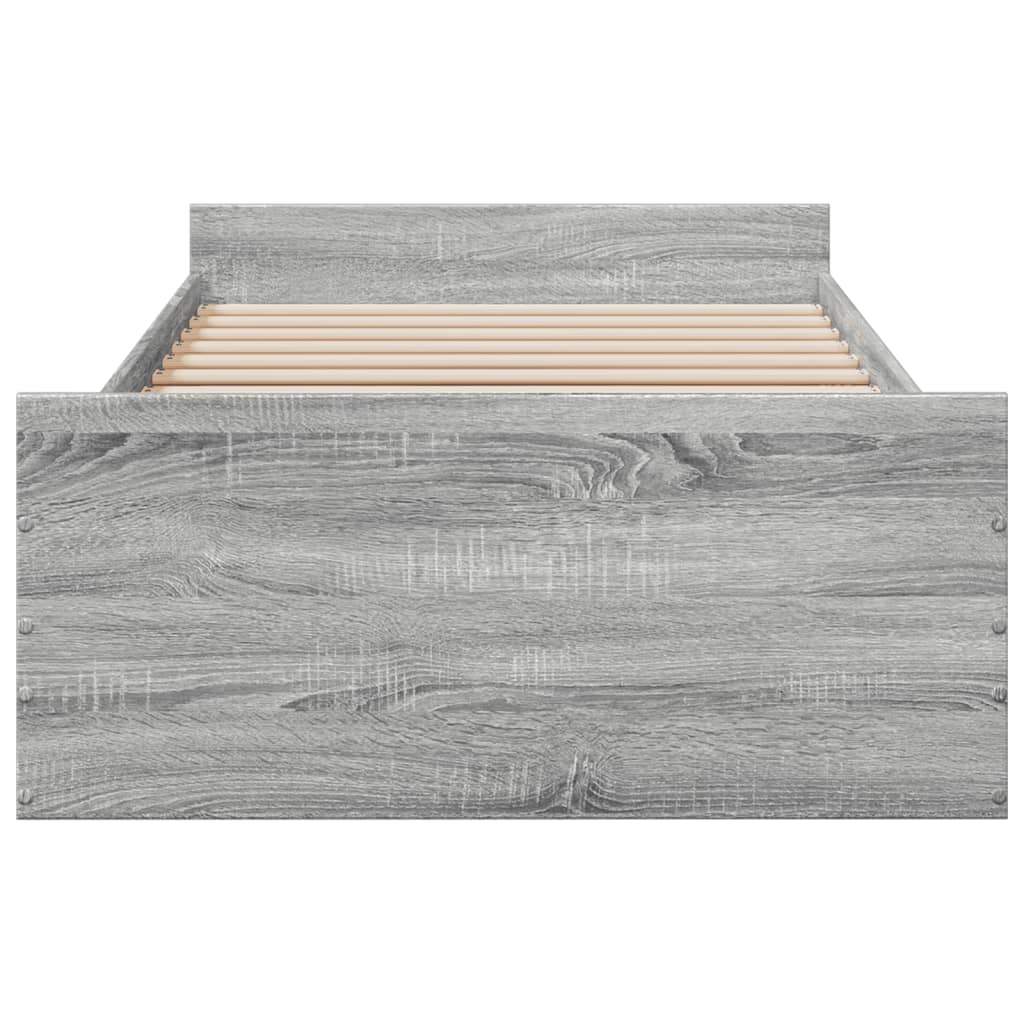 Bedframe met lades bewerkt hout grijs sonoma eiken 75x190 cm is nu te koop bij PeponiXL, paradijselijk wonen!