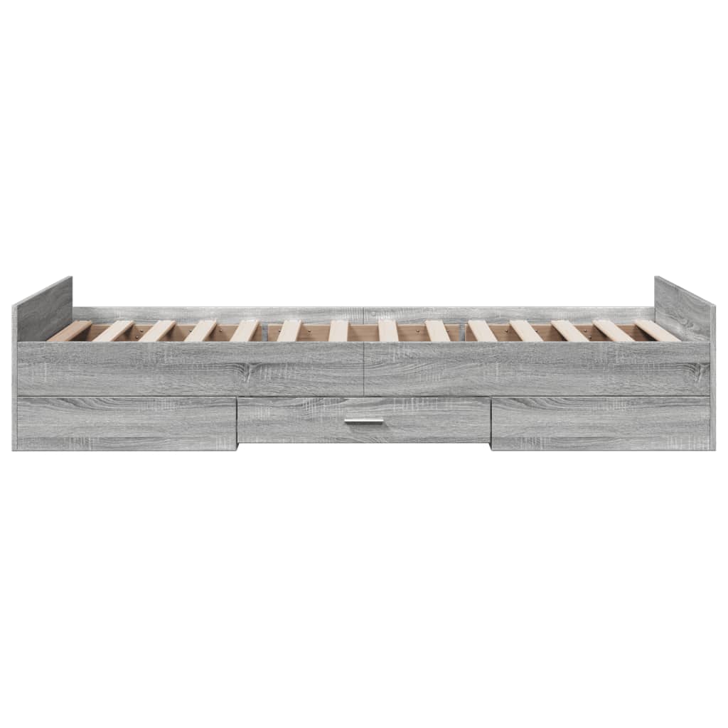 Bedframe met lades bewerkt hout grijs sonoma eiken 75x190 cm is nu te koop bij PeponiXL, paradijselijk wonen!
