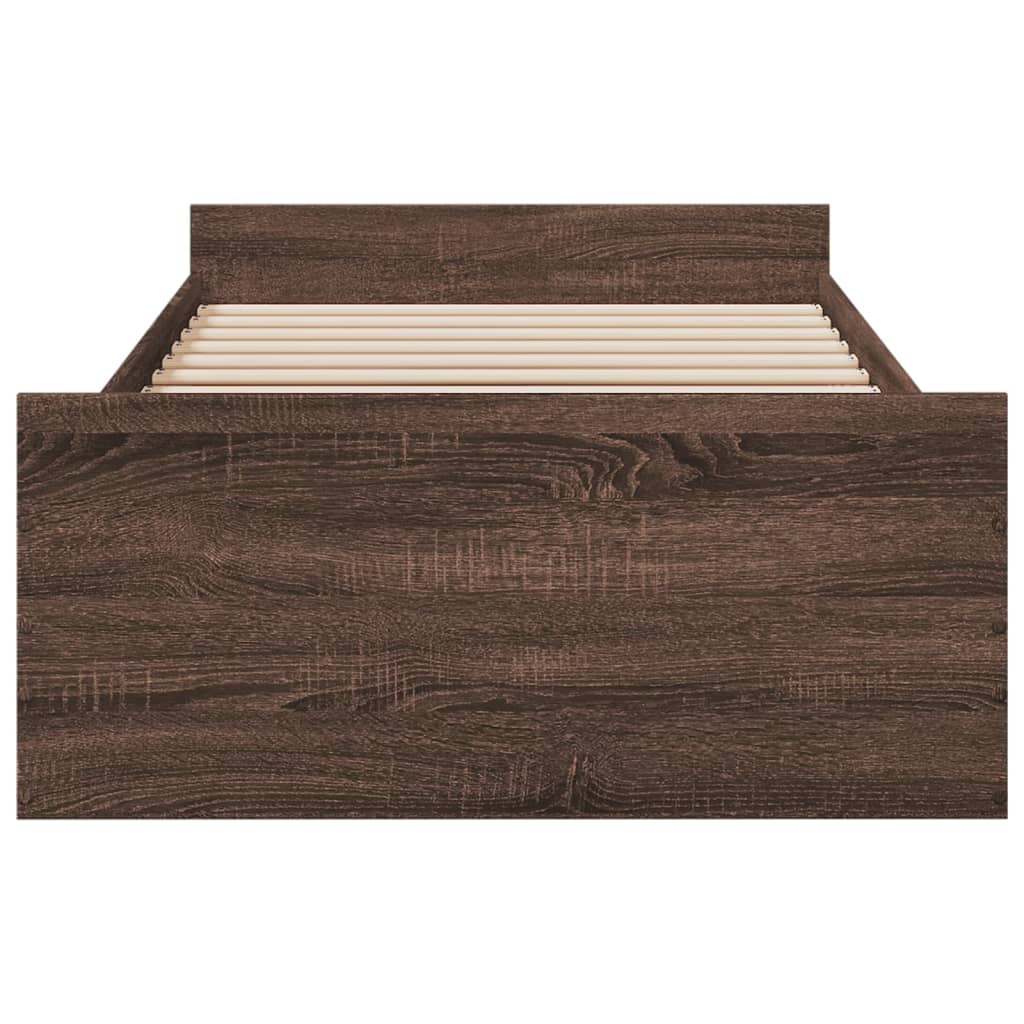 Bedframe met lades bewerkt hout bruin eikenkleur 75x190 cm is nu te koop bij PeponiXL, paradijselijk wonen!