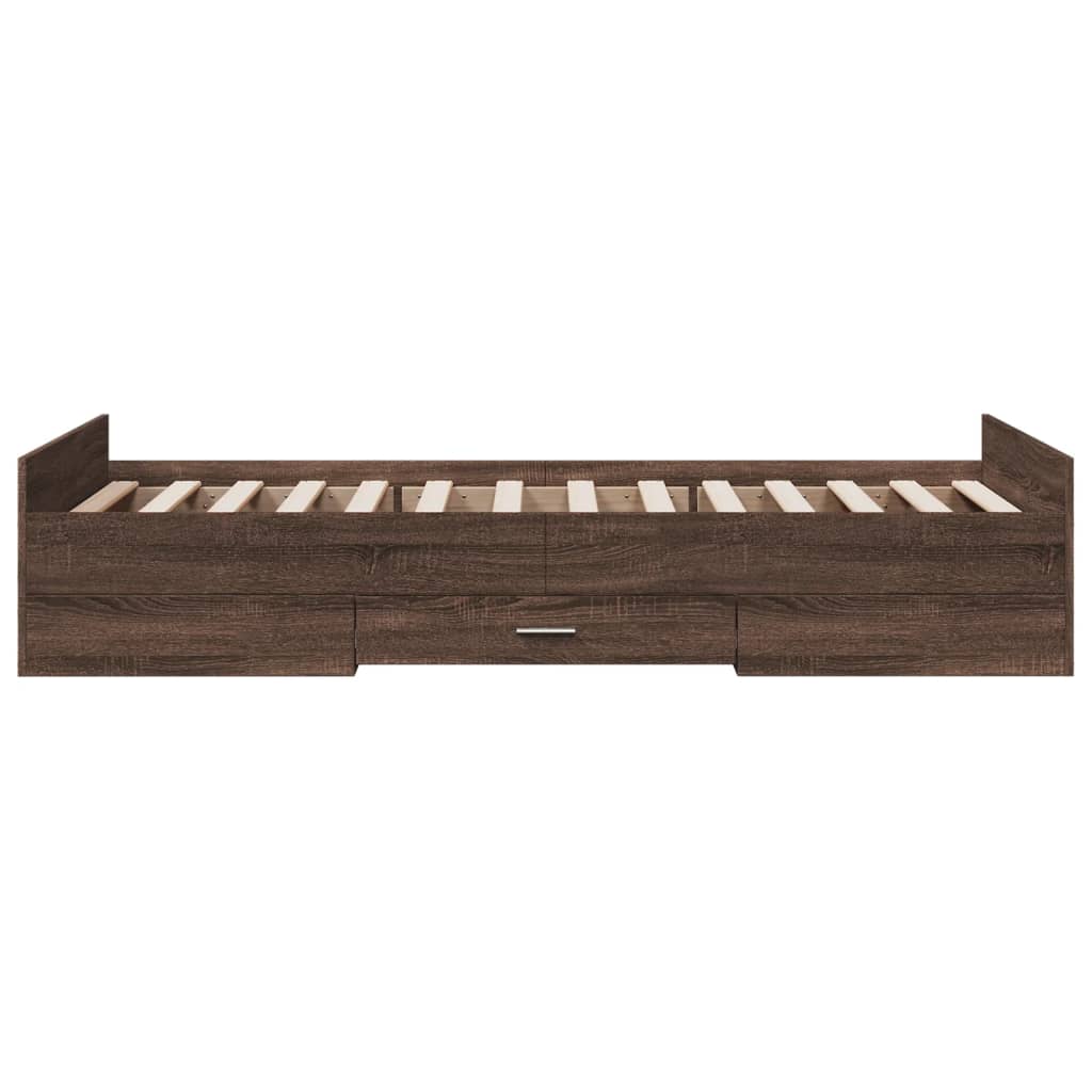 Bedframe met lades bewerkt hout bruin eikenkleur 75x190 cm is nu te koop bij PeponiXL, paradijselijk wonen!