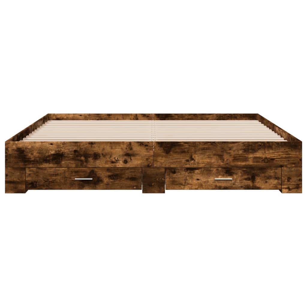 Bedframe met lades bewerkt hout gerookt eikenkleurig 200x200 cm is nu te koop bij PeponiXL, paradijselijk wonen!
