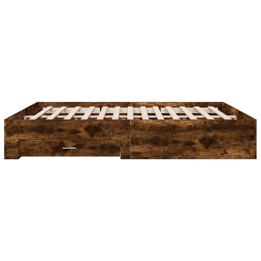 Bedframe met lades bewerkt hout gerookt eikenkleurig 200x200 cm is nu te koop bij PeponiXL, paradijselijk wonen!