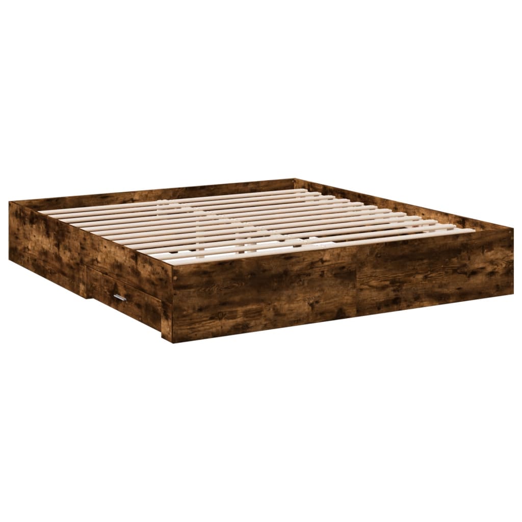 Bedframe met lades bewerkt hout gerookt eikenkleurig 200x200 cm is nu te koop bij PeponiXL, paradijselijk wonen!