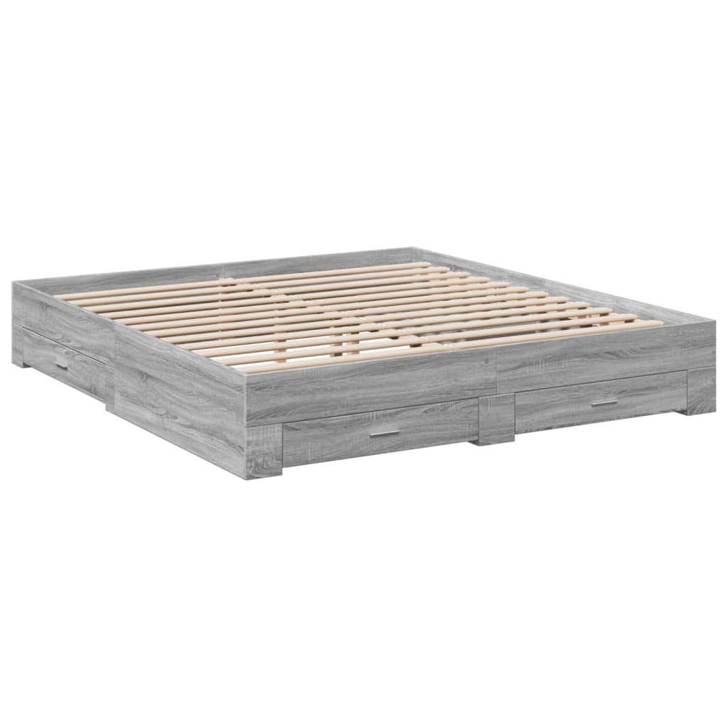 Bedframe met lades bewerkt hout grijs sonoma eiken 200x200 cm is nu te koop bij PeponiXL, paradijselijk wonen!