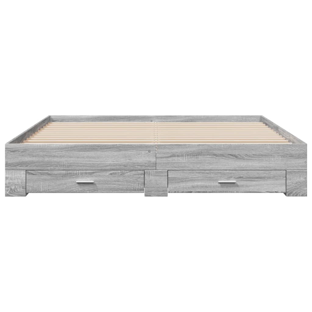 Bedframe met lades bewerkt hout grijs sonoma eiken 200x200 cm is nu te koop bij PeponiXL, paradijselijk wonen!