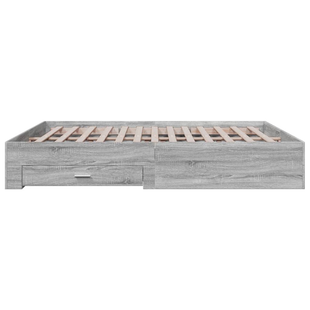 Bedframe met lades bewerkt hout grijs sonoma eiken 200x200 cm is nu te koop bij PeponiXL, paradijselijk wonen!