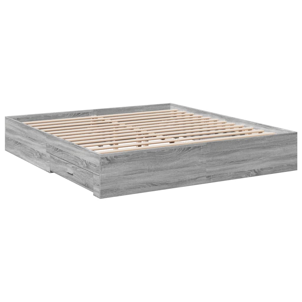 Bedframe met lades bewerkt hout grijs sonoma eiken 200x200 cm is nu te koop bij PeponiXL, paradijselijk wonen!