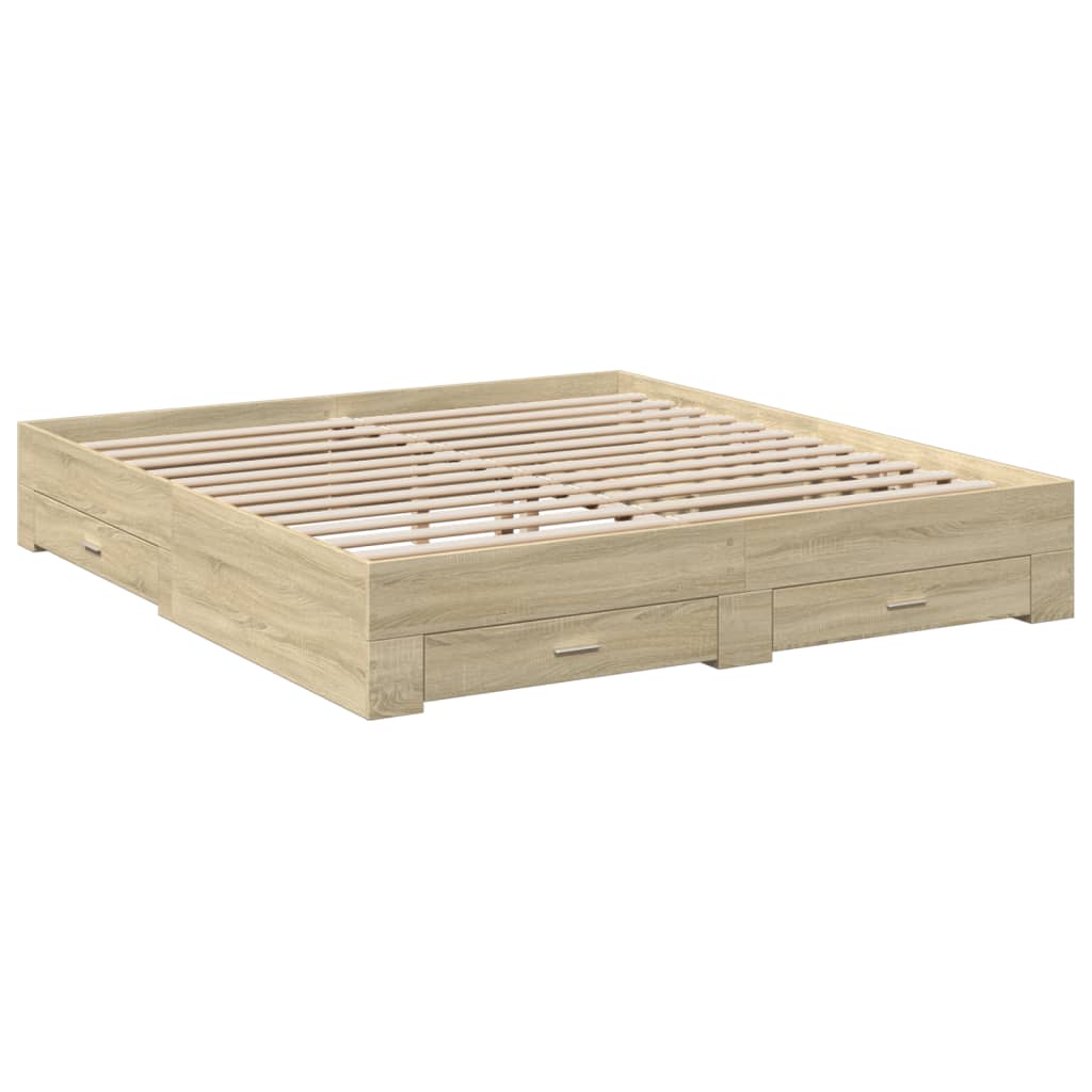 Bedframe met lades bewerkt hout sonoma eikenkleurig 180x200 cm is nu te koop bij PeponiXL, paradijselijk wonen!