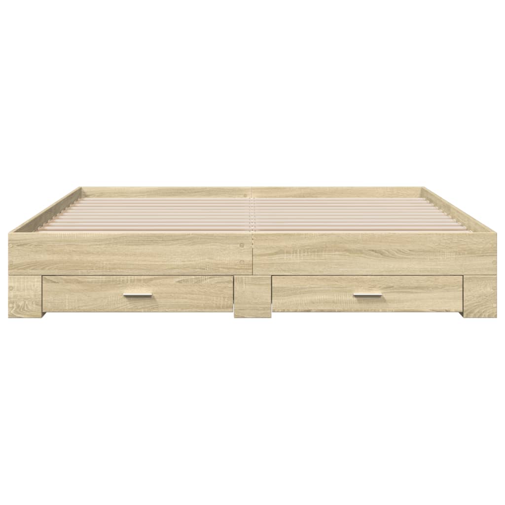 Bedframe met lades bewerkt hout sonoma eikenkleurig 180x200 cm is nu te koop bij PeponiXL, paradijselijk wonen!