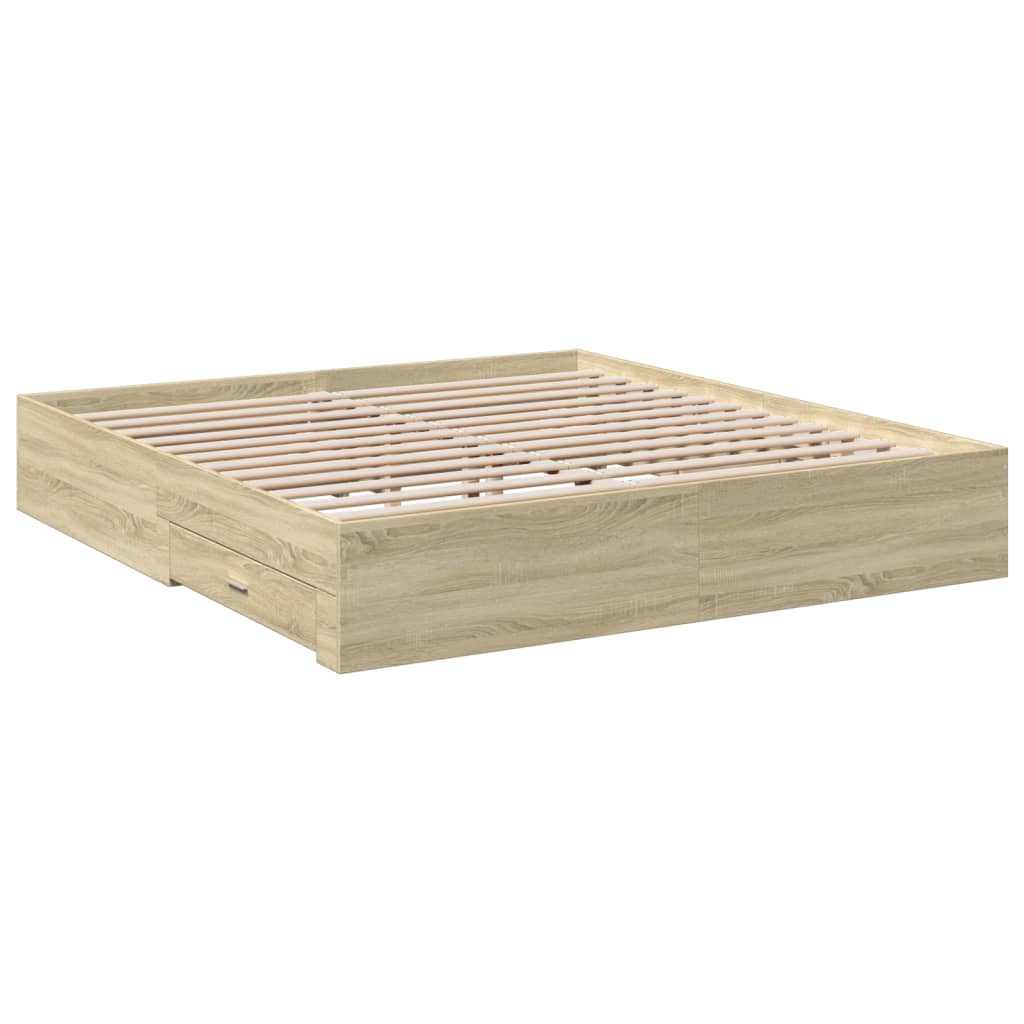 Bedframe met lades bewerkt hout sonoma eikenkleurig 180x200 cm is nu te koop bij PeponiXL, paradijselijk wonen!
