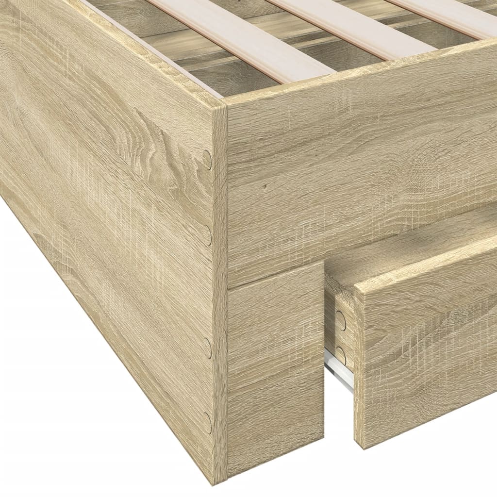 Bedframe met lades bewerkt hout sonoma eikenkleurig 180x200 cm is nu te koop bij PeponiXL, paradijselijk wonen!