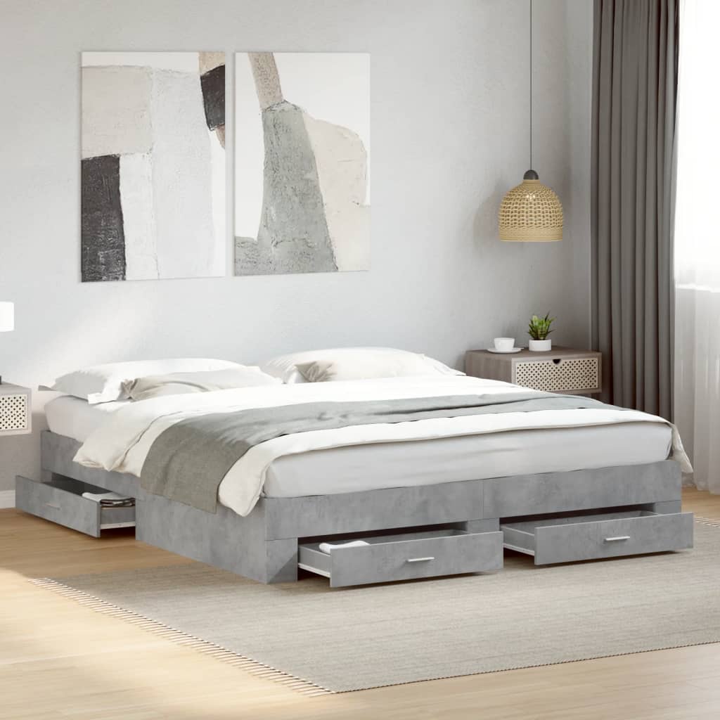 Bedframe met lades bewerkt hout betongrijs 180x200 cm is nu te koop bij PeponiXL, paradijselijk wonen!