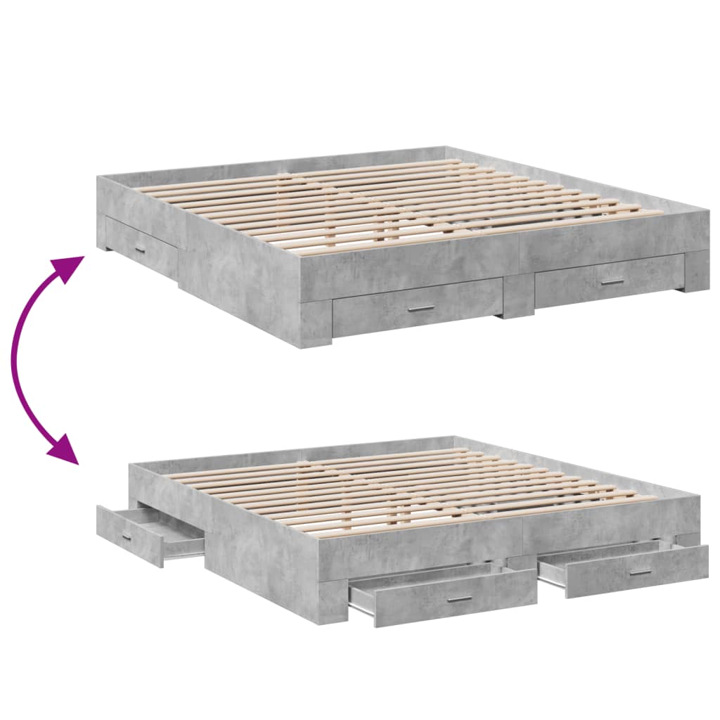 Bedframe met lades bewerkt hout betongrijs 180x200 cm is nu te koop bij PeponiXL, paradijselijk wonen!
