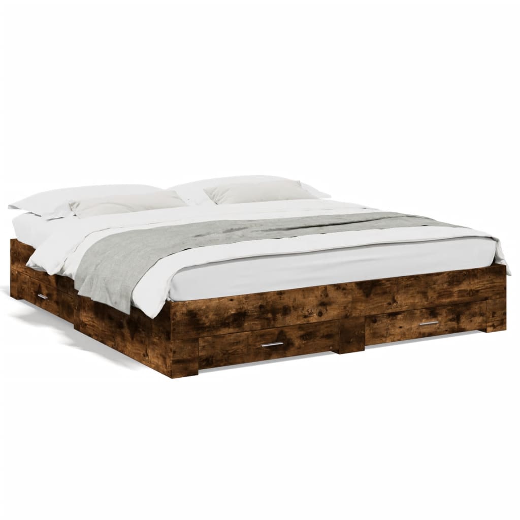 Bedframe met lades bewerkt hout gerookt eikenkleurig 180x200 cm is nu te koop bij PeponiXL, paradijselijk wonen!
