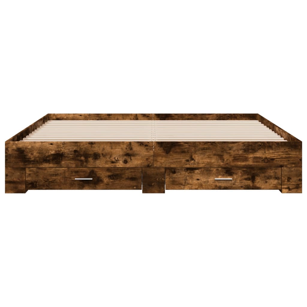 Bedframe met lades bewerkt hout gerookt eikenkleurig 180x200 cm is nu te koop bij PeponiXL, paradijselijk wonen!