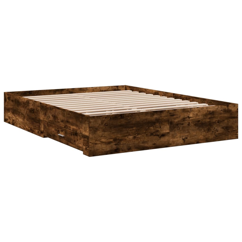 Bedframe met lades bewerkt hout gerookt eikenkleurig 160x200 cm is nu te koop bij PeponiXL, paradijselijk wonen!