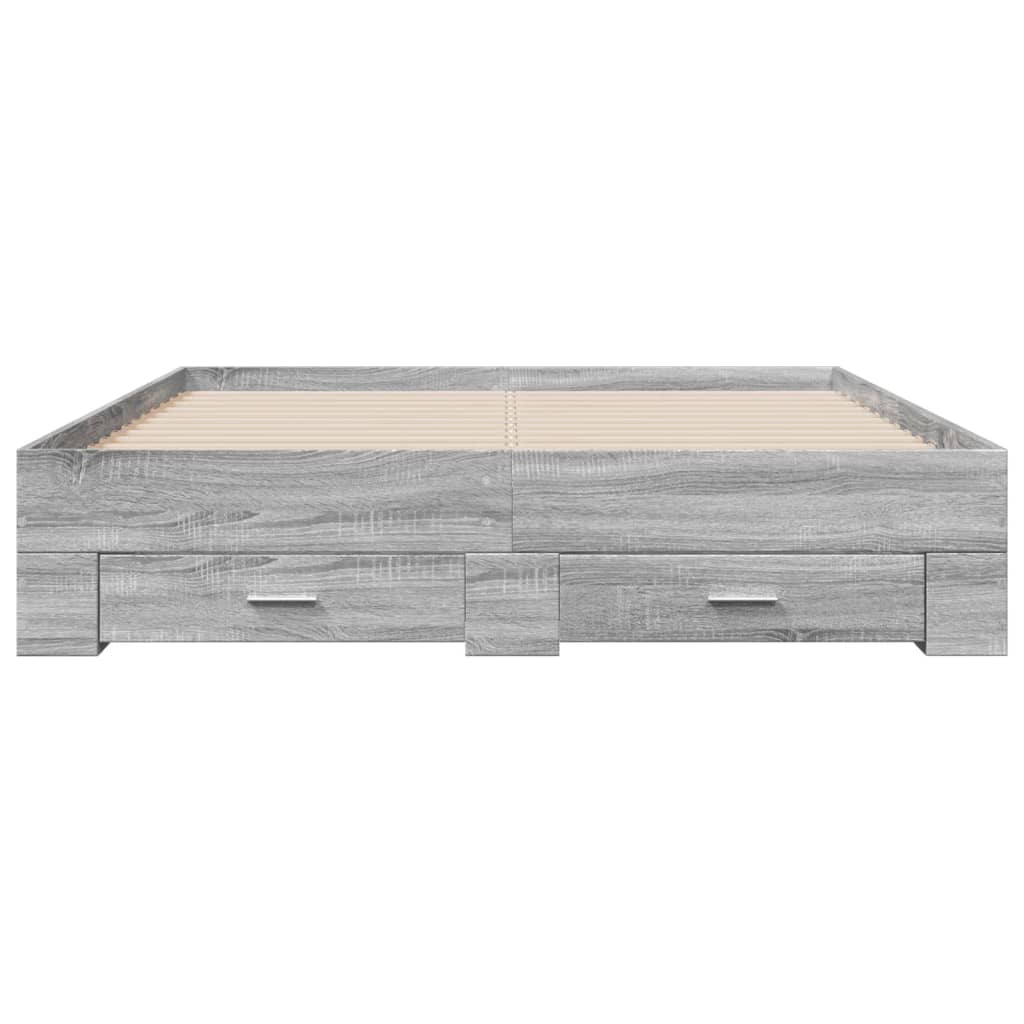 Bedframe met lades bewerkt hout grijs sonoma eiken 160x200 cm is nu te koop bij PeponiXL, paradijselijk wonen!