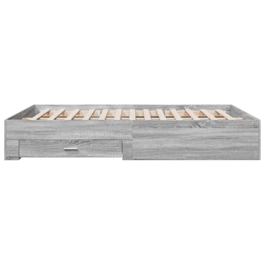 Bedframe met lades bewerkt hout grijs sonoma eiken 160x200 cm is nu te koop bij PeponiXL, paradijselijk wonen!