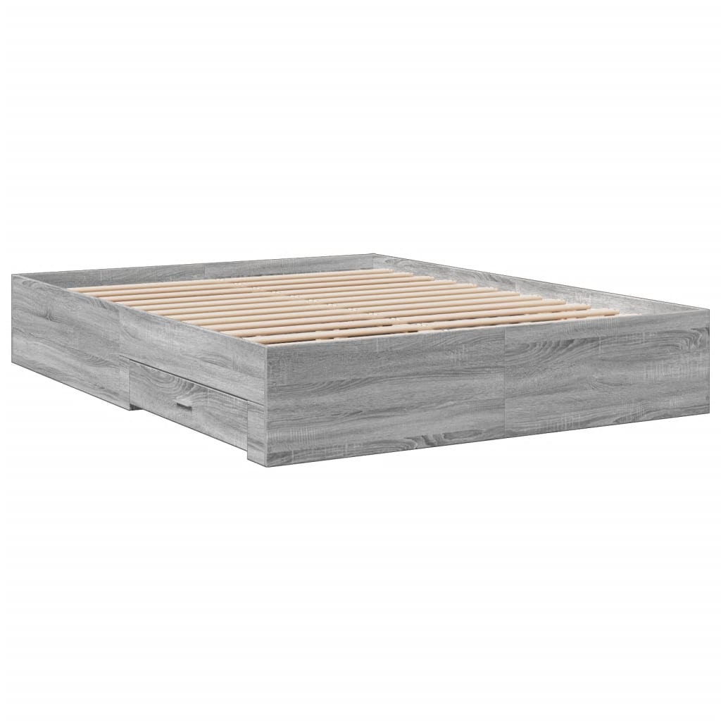 Bedframe met lades bewerkt hout grijs sonoma eiken 160x200 cm is nu te koop bij PeponiXL, paradijselijk wonen!