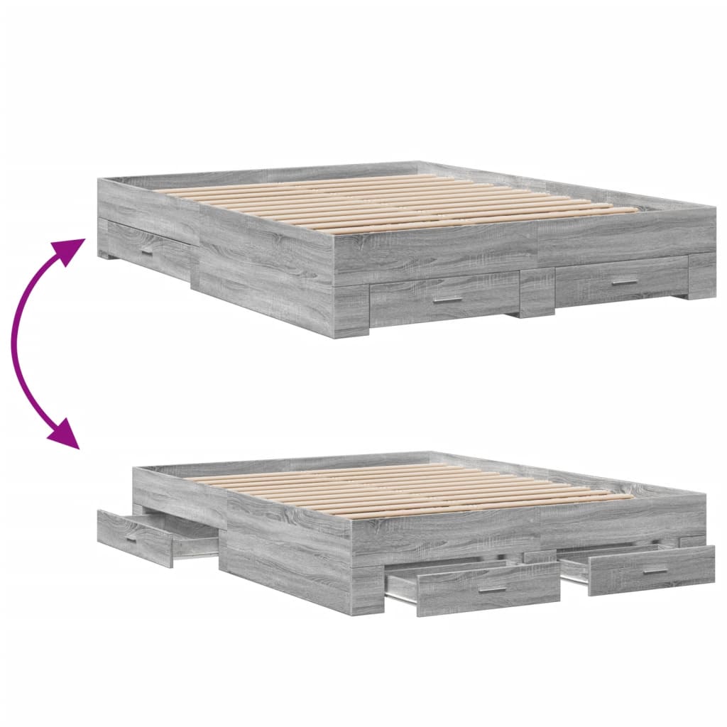 Bedframe met lades bewerkt hout grijs sonoma eiken 160x200 cm is nu te koop bij PeponiXL, paradijselijk wonen!