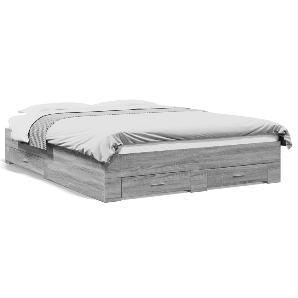 Bedframe met lades bewerkt hout grijs sonoma eiken 160x200 cm is nu te koop bij PeponiXL, paradijselijk wonen!