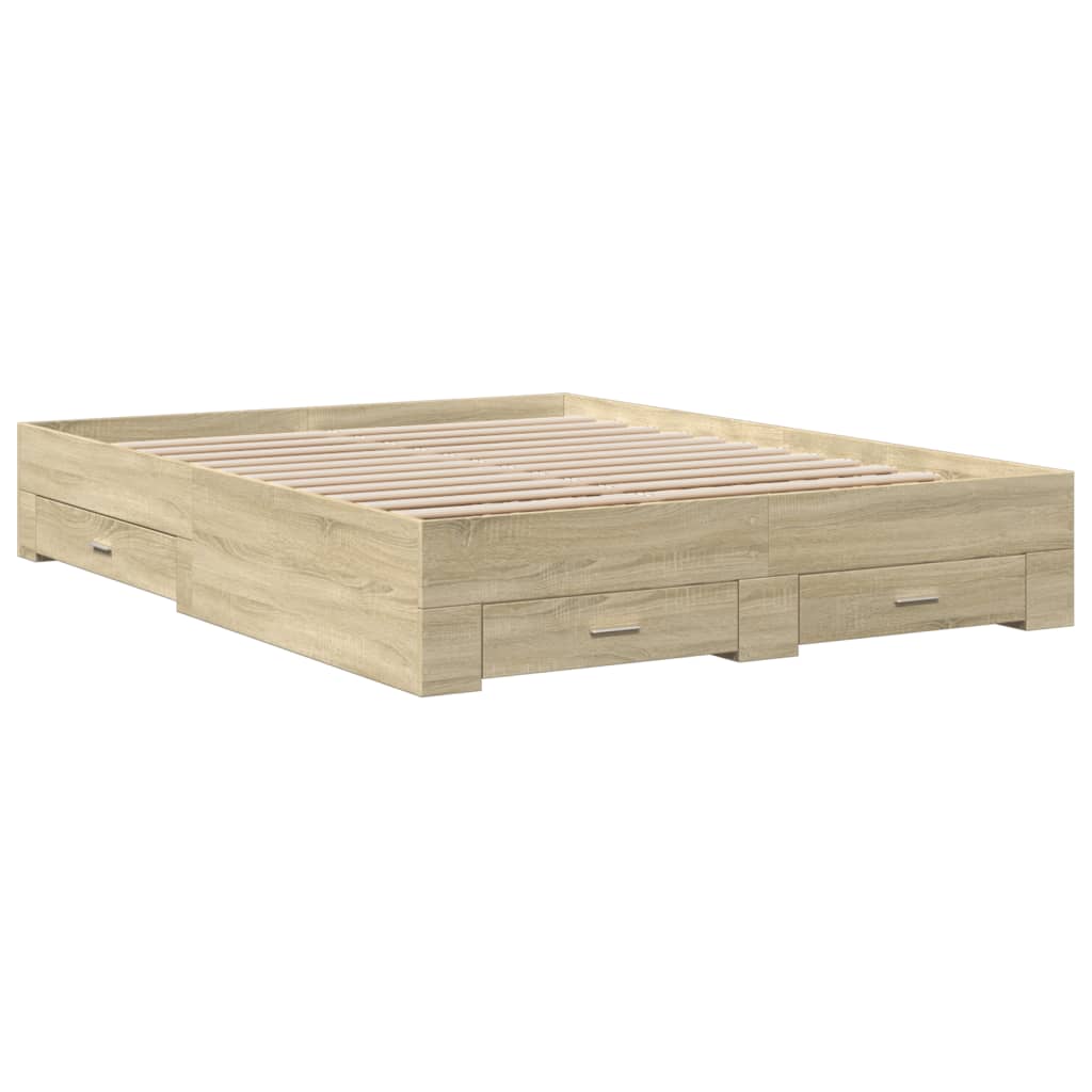 Bedframe met lades bewerkt hout sonoma eikenkleurig 150x200 cm is nu te koop bij PeponiXL, paradijselijk wonen!