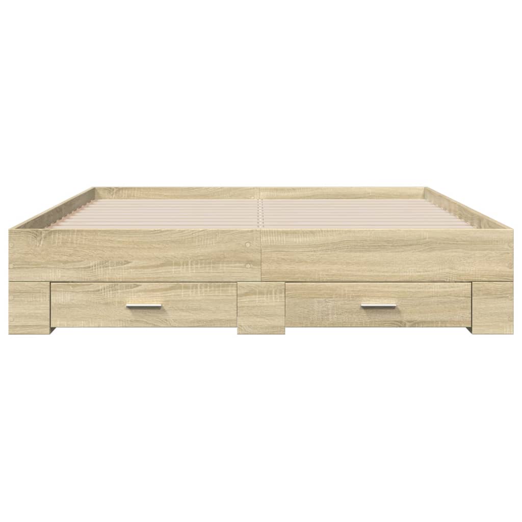 Bedframe met lades bewerkt hout sonoma eikenkleurig 150x200 cm is nu te koop bij PeponiXL, paradijselijk wonen!