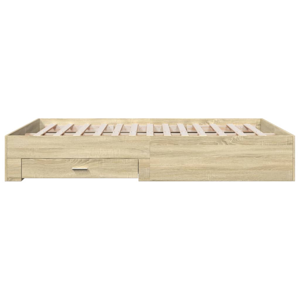 Bedframe met lades bewerkt hout sonoma eikenkleurig 150x200 cm is nu te koop bij PeponiXL, paradijselijk wonen!