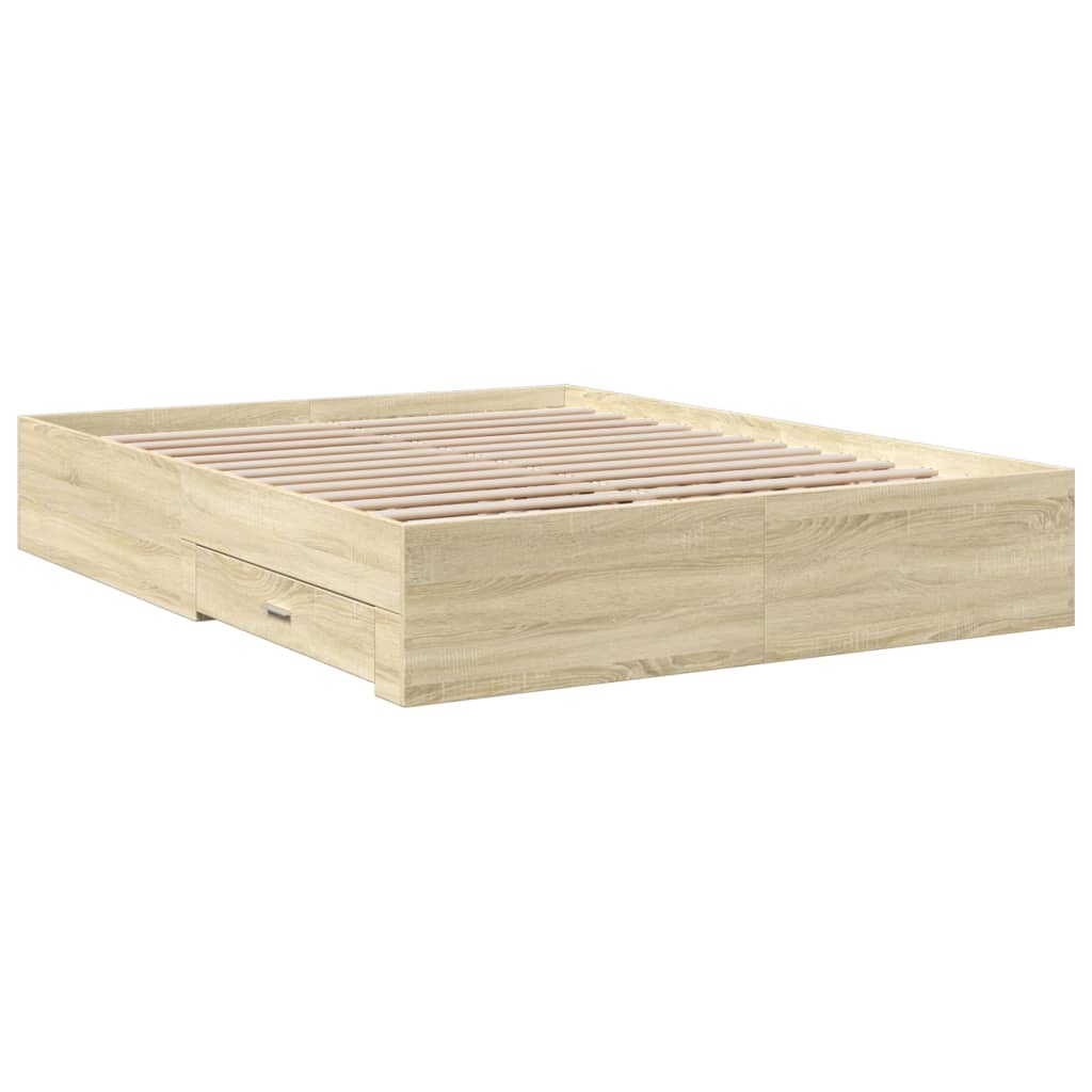 Bedframe met lades bewerkt hout sonoma eikenkleurig 150x200 cm is nu te koop bij PeponiXL, paradijselijk wonen!