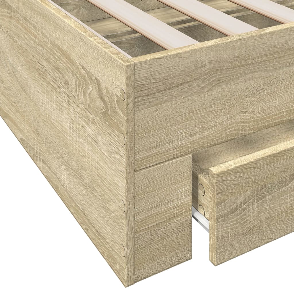 Bedframe met lades bewerkt hout sonoma eikenkleurig 150x200 cm is nu te koop bij PeponiXL, paradijselijk wonen!
