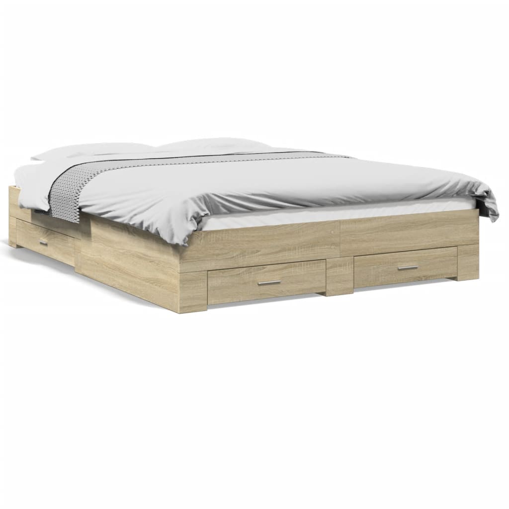 Bedframe met lades bewerkt hout sonoma eikenkleurig 150x200 cm is nu te koop bij PeponiXL, paradijselijk wonen!