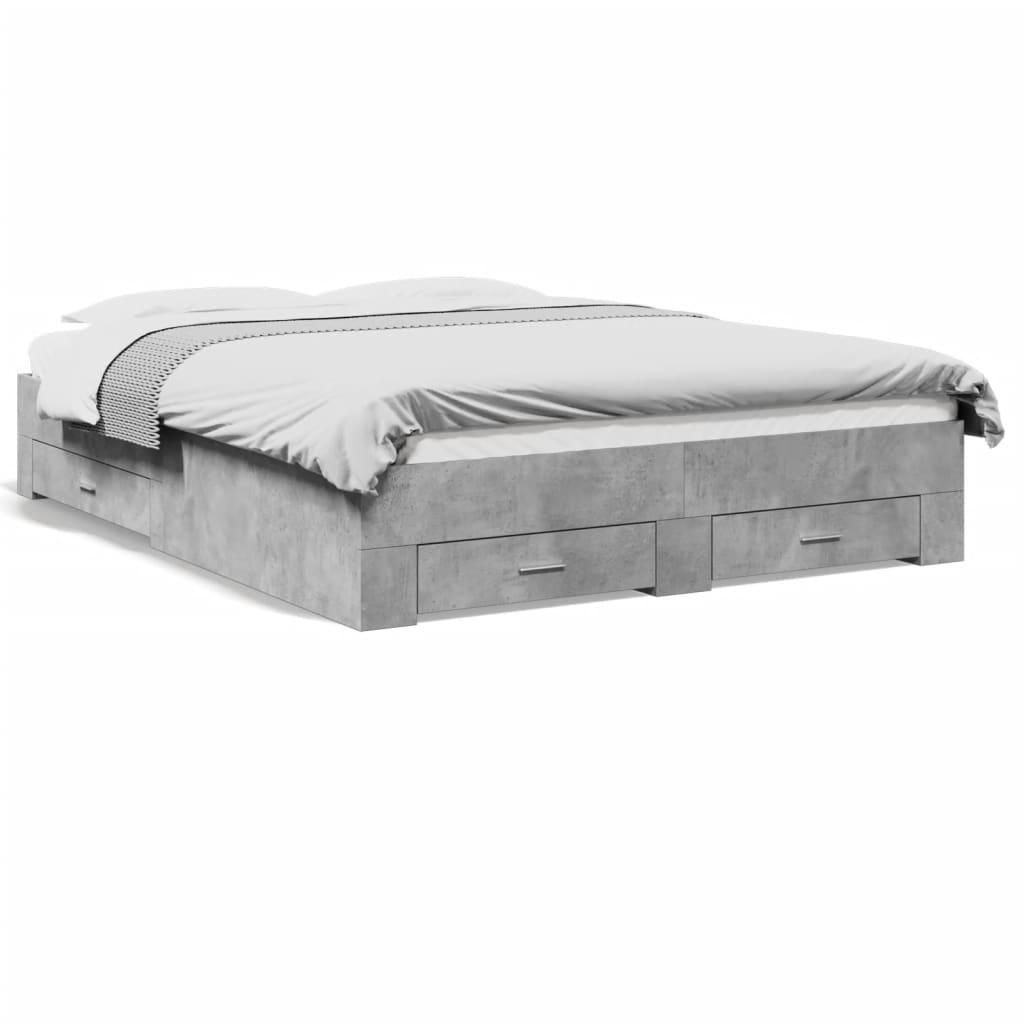 Bedframe met lades bewerkt hout betongrijs 150x200 cm is nu te koop bij PeponiXL, paradijselijk wonen!