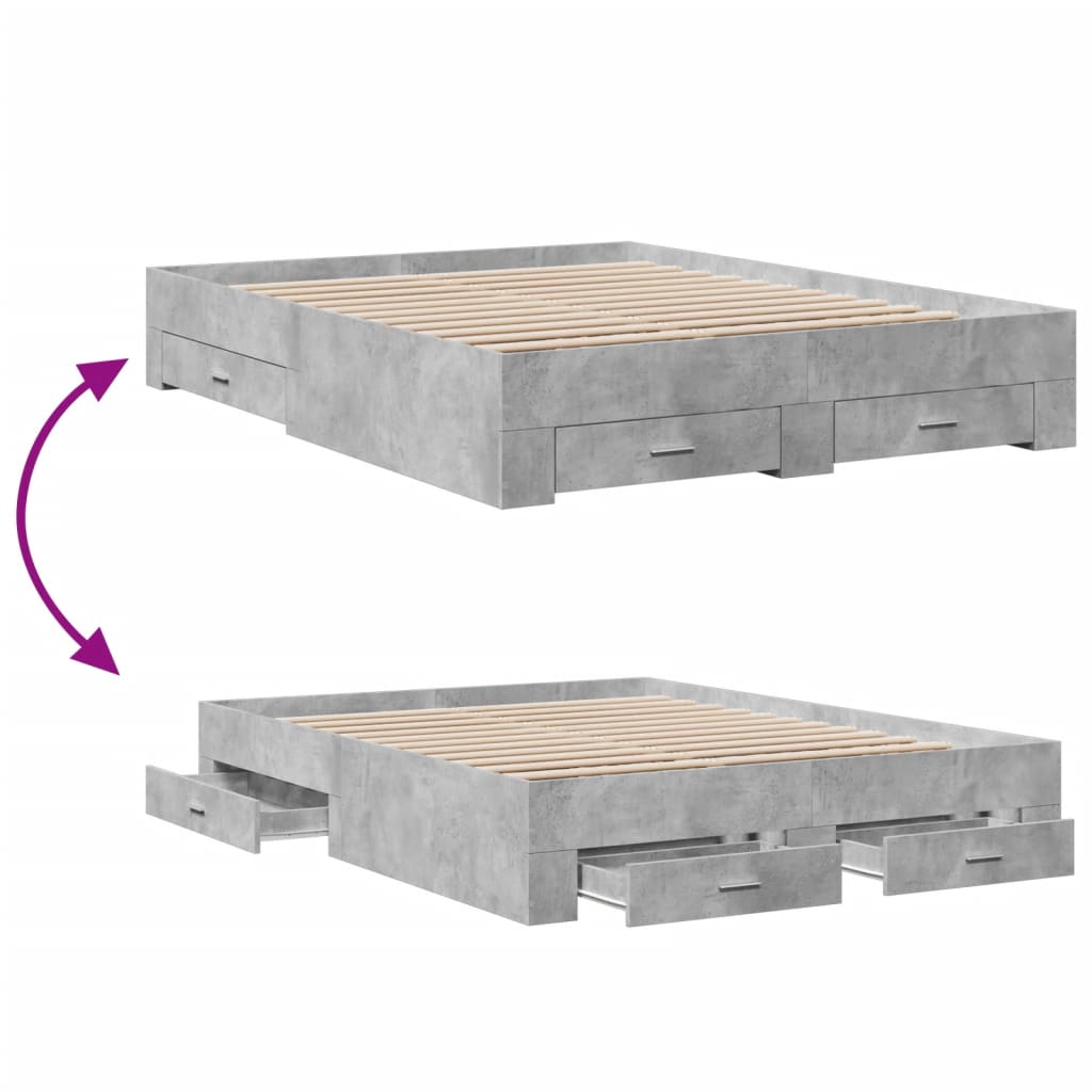 Bedframe met lades bewerkt hout betongrijs 150x200 cm is nu te koop bij PeponiXL, paradijselijk wonen!