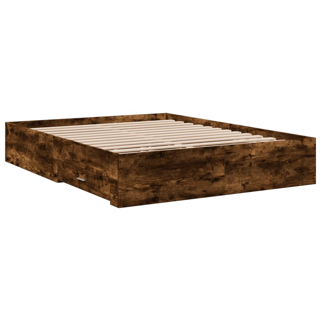 Bedframe met lades bewerkt hout gerookt eikenkleurig 150x200 cm is nu te koop bij PeponiXL, paradijselijk wonen!