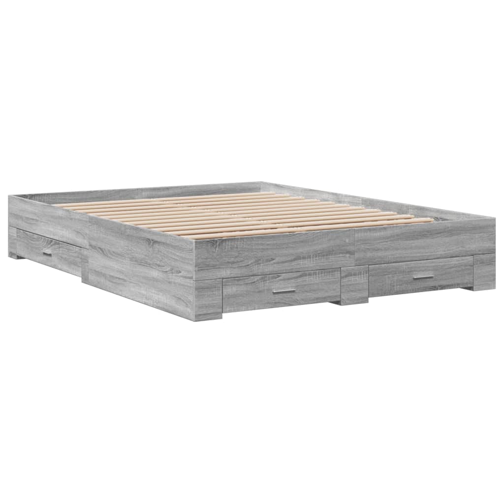 Bedframe met lades bewerkt hout grijs sonoma eiken 150x200 cm is nu te koop bij PeponiXL, paradijselijk wonen!